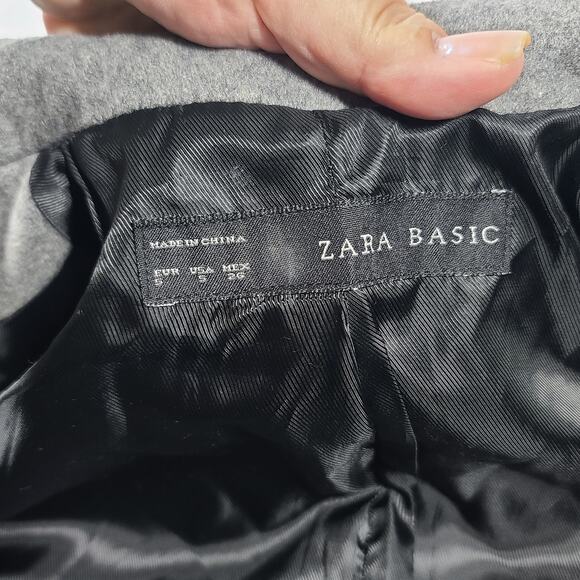 Zara Basic double breasted Gray wool coat womens Sz Small minimalistic classic - Picture 10 of 13